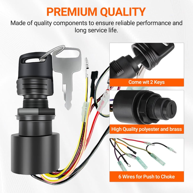 Tutor Auto 87-17009A5 87-17009A2 Boat Ignition Switch Replacement for Mercury Mariner Outboard Motor Control Box Ignition Key Switch with 2 Keys 3 Position 6 Wire Connectors for Mercury Push Choke Ignition - Image 3